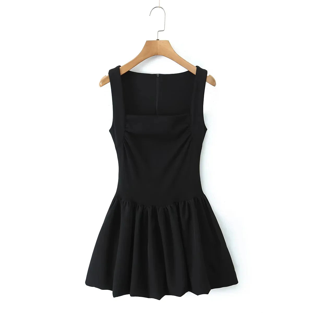 Spring New Pink Sweet Mini Dress Square Collar Sleeveless Short A-line Vestidos Female Dresses