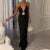 3d Flower Decro V Neck Low Cut Dress Backless Spaghetti Strap Long Dress Club Party Holiday Vestidos