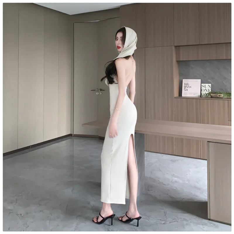Summer New Strapless Sleeveless Bodycon Long Dresses Slim Split Backless Package Hip Dress Vestidos