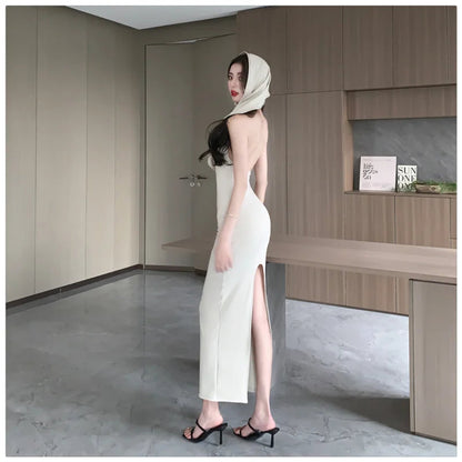 Summer New Strapless Sleeveless Bodycon Long Dresses Slim Split Backless Package Hip Dress Vestidos