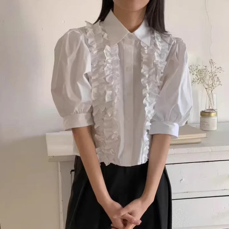 Puff Sleeve Shirts&blouses Ruffles Spring Summer Korean Blusas Mujer Camisas
