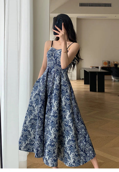 New Midi Dress Spaghetti Strap Slim Aline Maxi Vestidos Female Mujers Robe