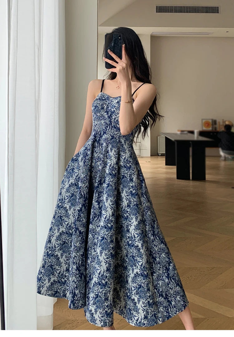 New Midi Dress Spaghetti Strap Slim Aline Maxi Vestidos Female Mujers Robe