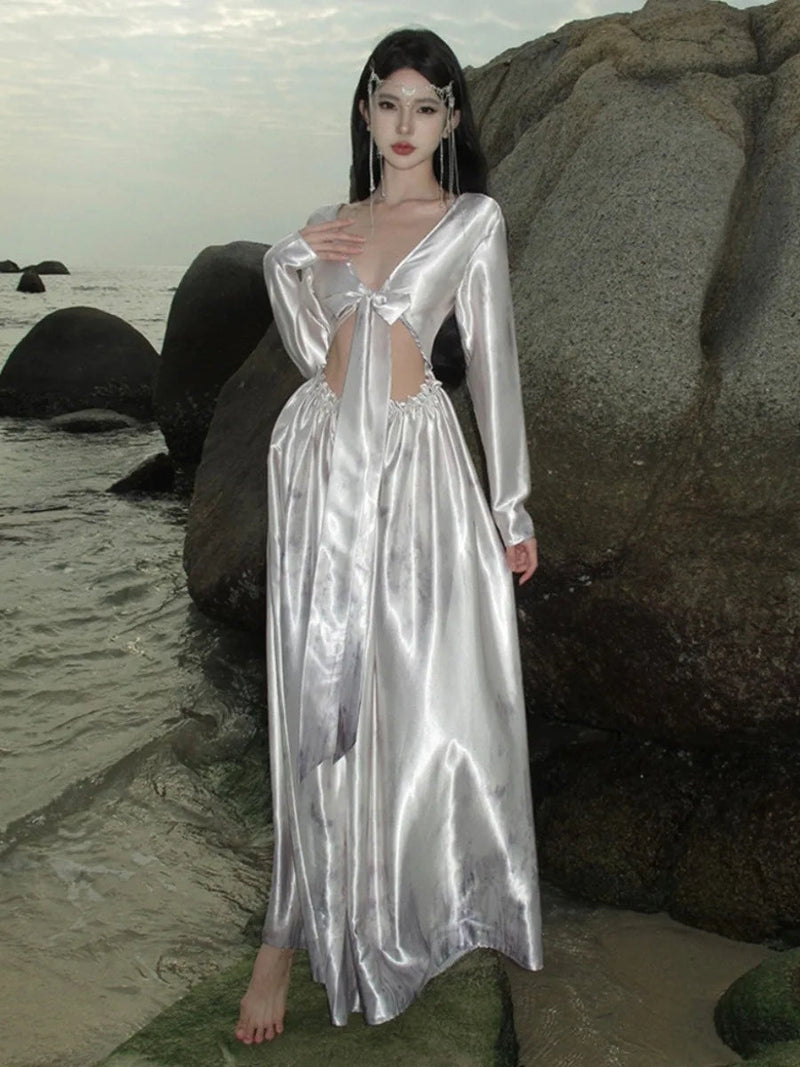 Acetate Satin Dress for Summer New Birthday Adult Party Formal Dress Seaside Vacation Evening Long Dresses.