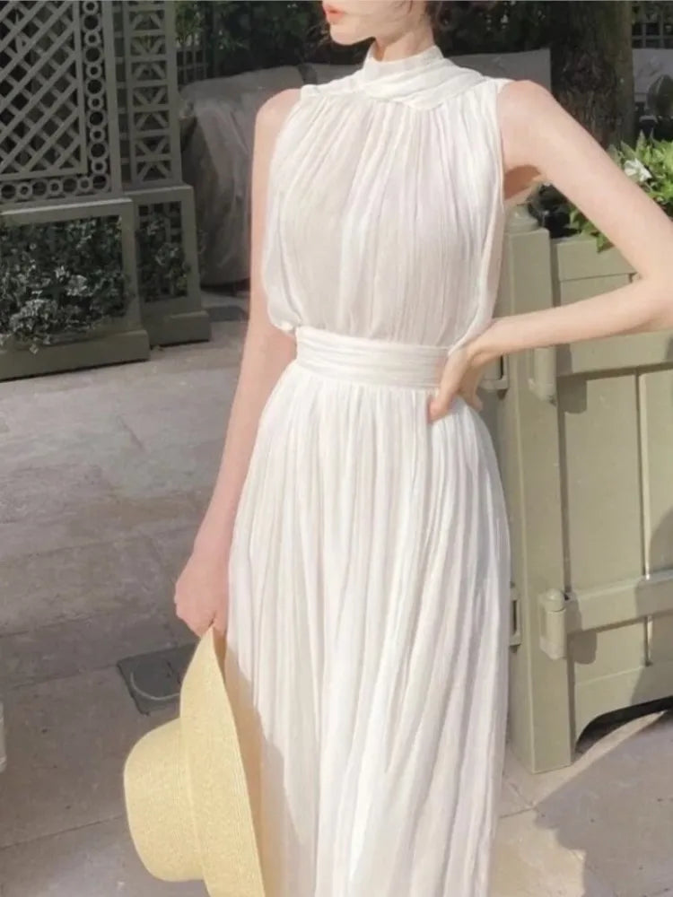 Halter Midi Dresses for Sleeveless Holiday Style Summer New Wedding Evening Party Dress Prom Vestidos Mujer