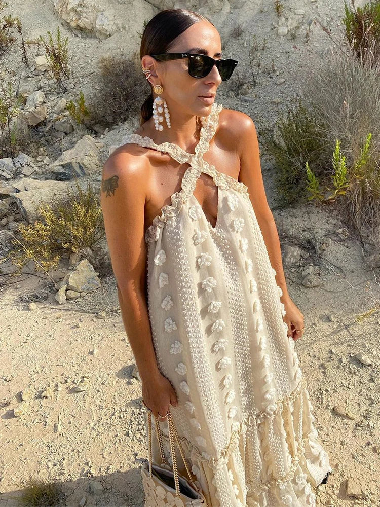 Flower Splice Baggy Maxi Dresses for Autumn New Loose Hollow Out Princess Dress Party Party Evening Dress