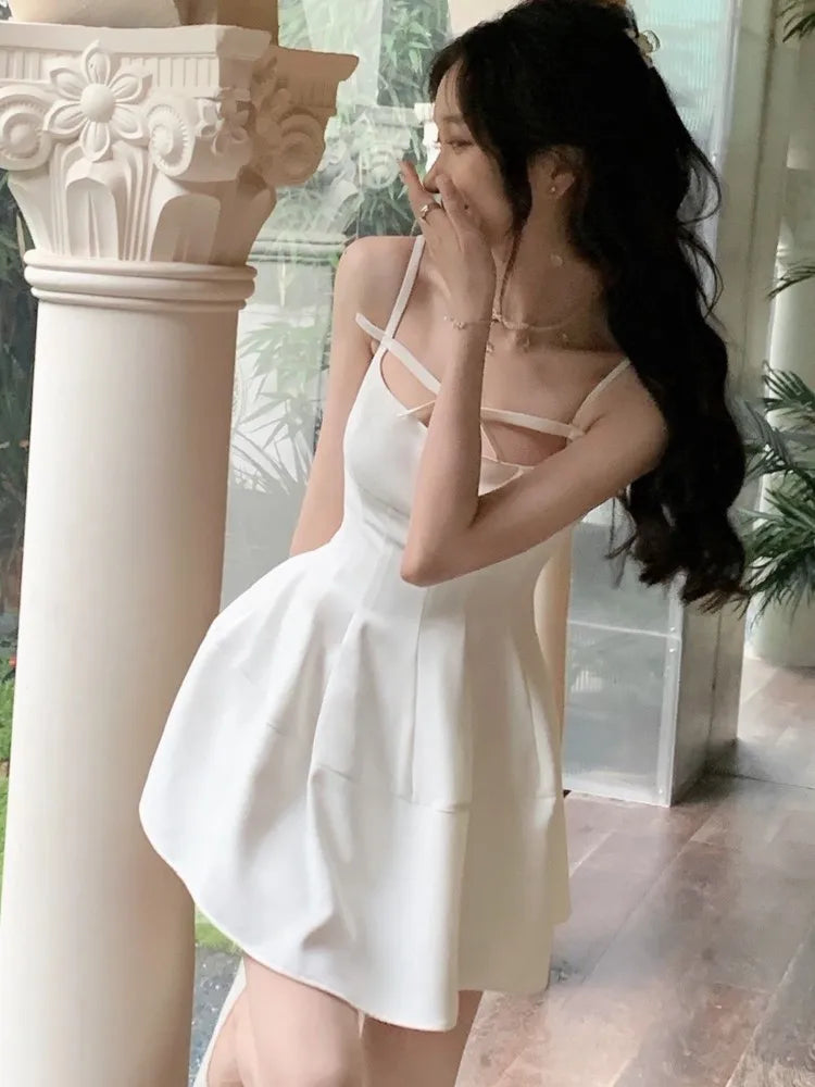 Evening Party Y2k Mini Dresses New Summer Spaghetti Strap One Piece Midi Dress Korean White Clothes Mujer