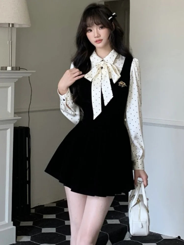 Autumn Spring New Patchwork Mini Dress Long Sleeve Female New Clothes