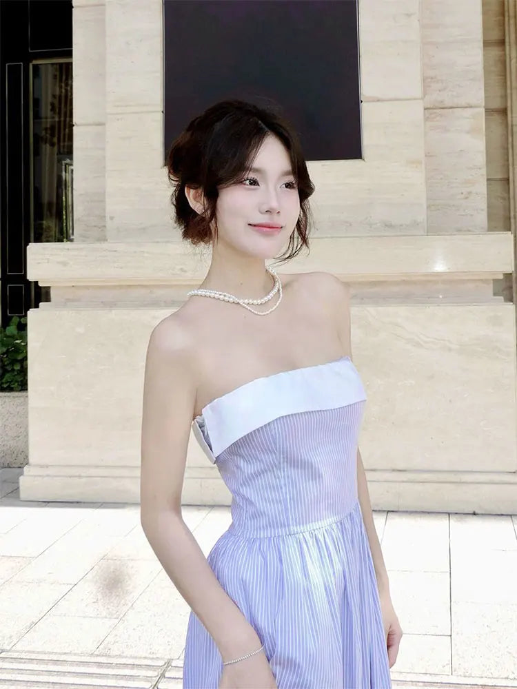 Aline Maxi Dresses Summer New Splicing Slim Dresses Backless Sling Female Dress Clothing