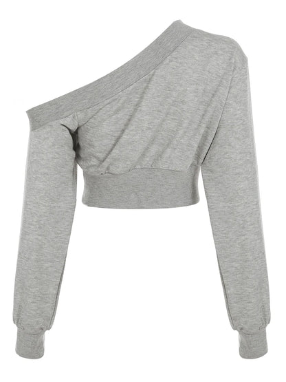 ��s Top Tees Long Sleeve Simple Skew Collar One-shoulder Comfortable Blouses Causal