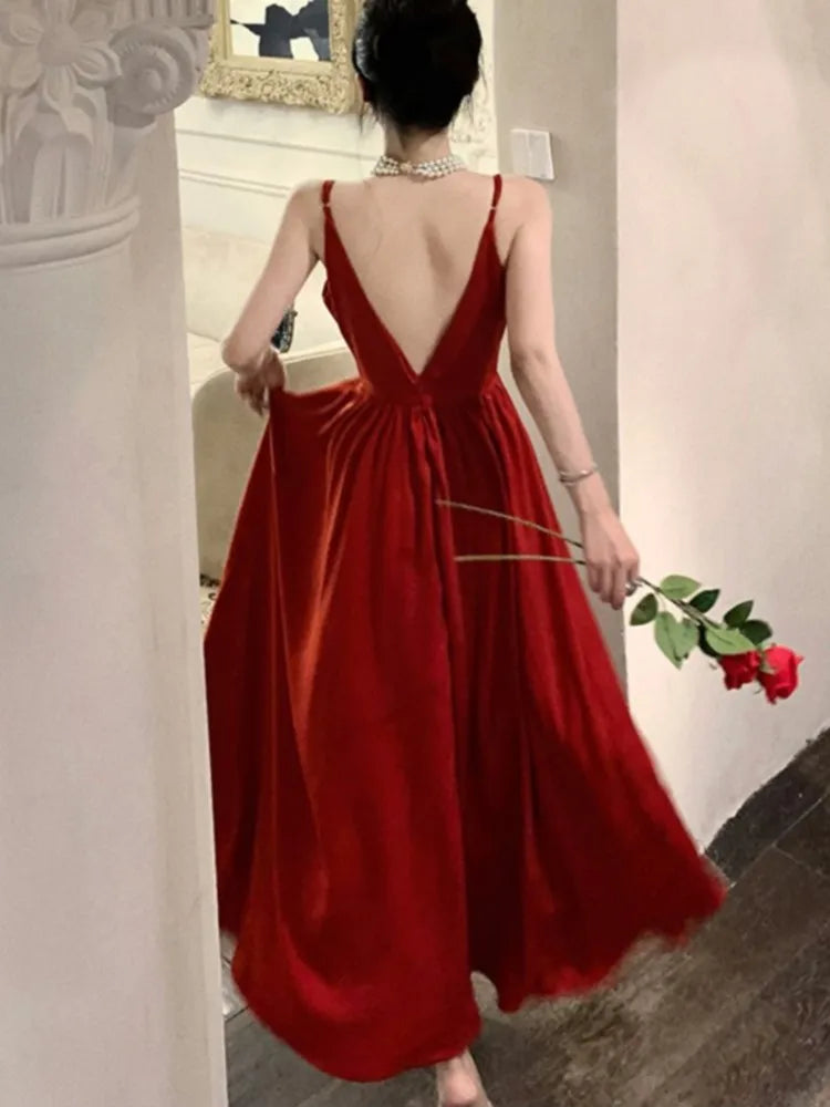 Spaghetti Strap Evening Party Dress V-neck A-line Long Dresses for Wedding Prom Robe One Piece Vestidos