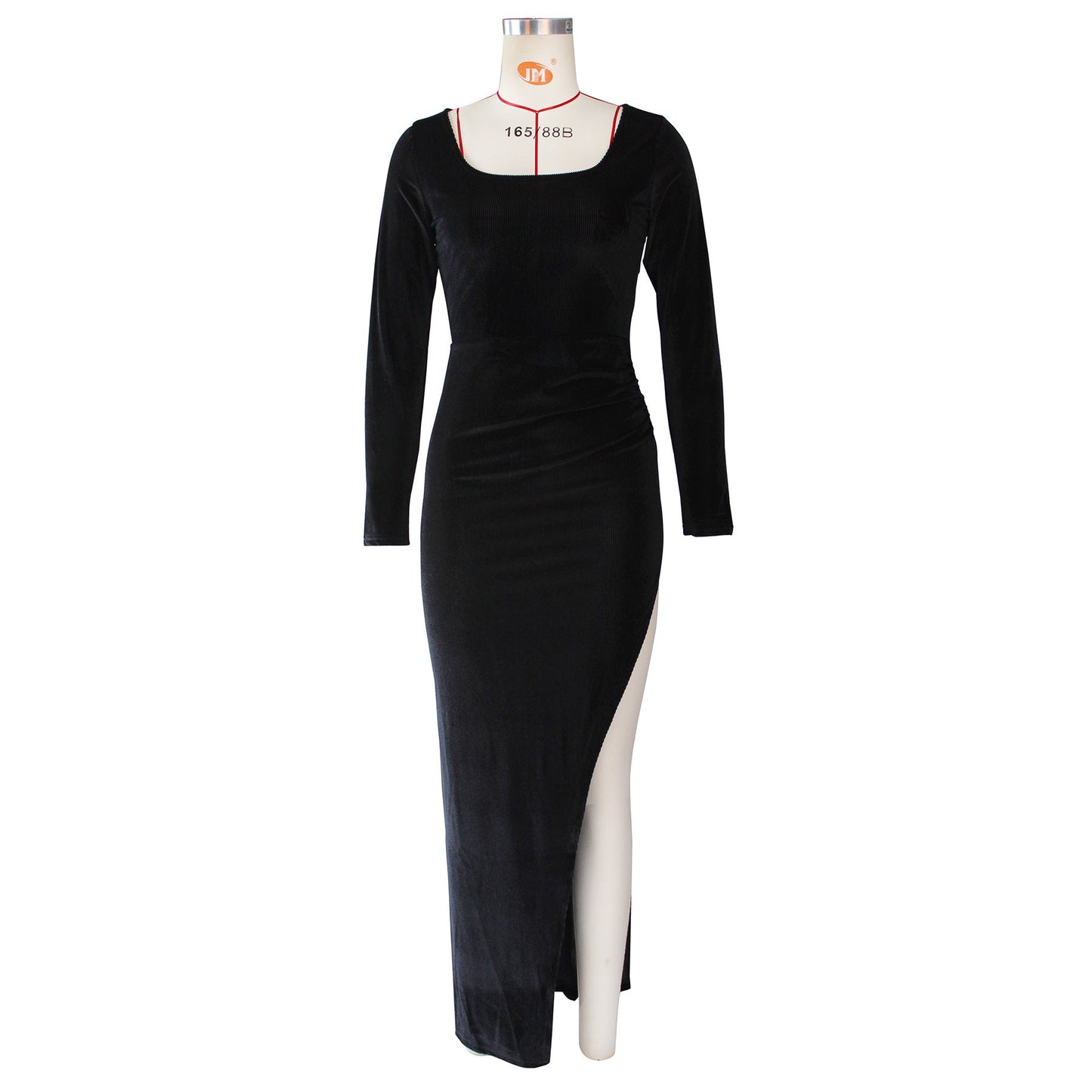 Velvet High Waist Slit Maxi Dress Long Sleeve Evening Party Dress