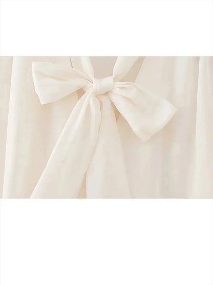 Bow Laceup Blouse Loose Singlebreasted Long Sleeve Shirts Office Lady Summer Commuter Tops