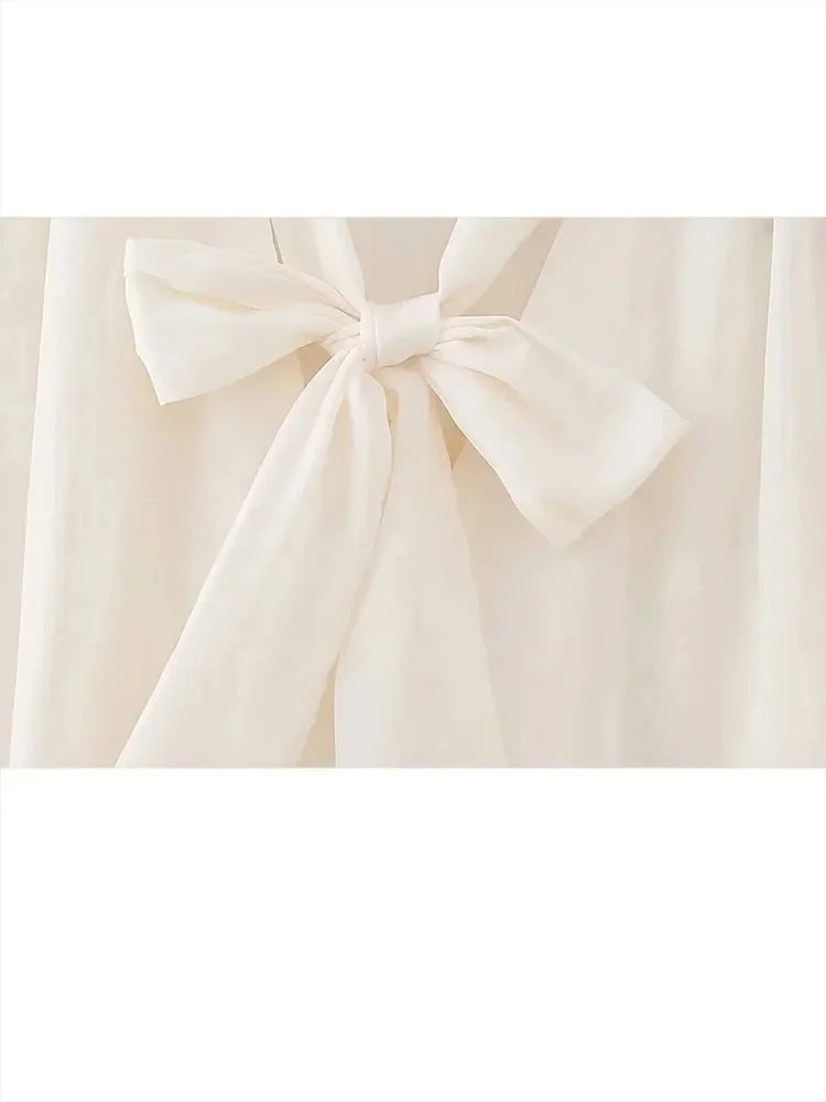 Bow Laceup Blouse Loose Singlebreasted Long Sleeve Shirts Office Lady Summer Commuter Tops