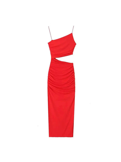 Spaghetti Strap Cutout Slit Midi Dress