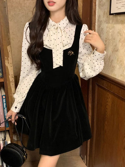 Autumn Spring New Patchwork Mini Dress Long Sleeve Female New Clothes