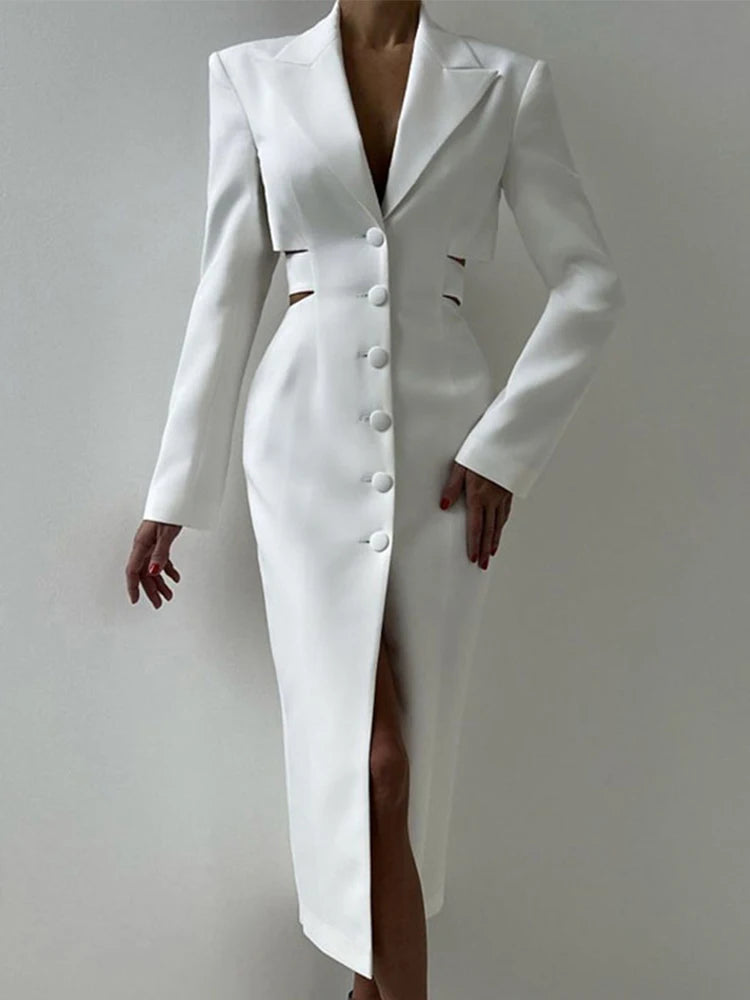 Suit Long Dresses Slim Backless Single Breasted Lapel Dress Lady Autumn Versatile Office