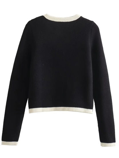 Patchwork Slim Sweater Cardigan for Woman Oneck Long Sleeve Single Breasted Sweaters Coat Allmatch Jumper