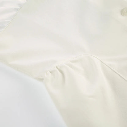 French Retro Satin Aline Shirt Slimming Short Sleeve Vneck Blouses Office Top Allmatch