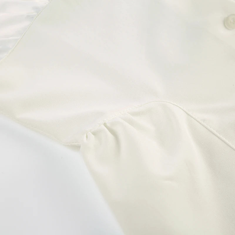 French Retro Satin Aline Shirt Slimming Short Sleeve Vneck Blouses Office Top Allmatch