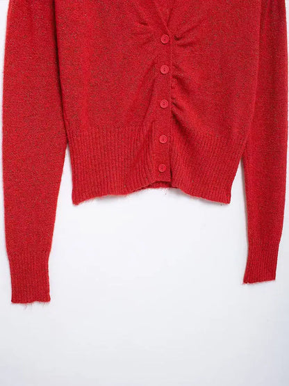 Knitted 3d Flowers Cardigan Retro V-neck Slim Long Sleeve Short Sweaters Female Spring Street Knitwear