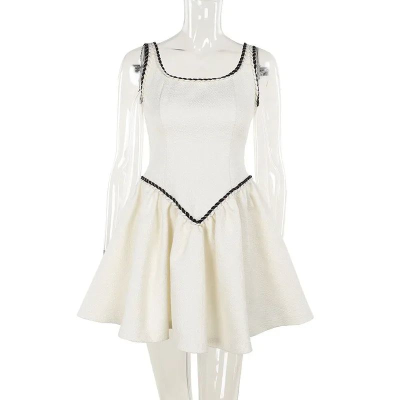 Slim Suspender Dress ’s Contrast Color Splice Sleeveless A-line Mini Dresses Female Party Club Clothes