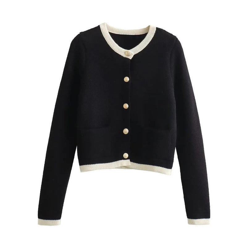 Patchwork Slim Sweater Cardigan for Woman Oneck Long Sleeve Single Breasted Sweaters Coat Allmatch Jumper