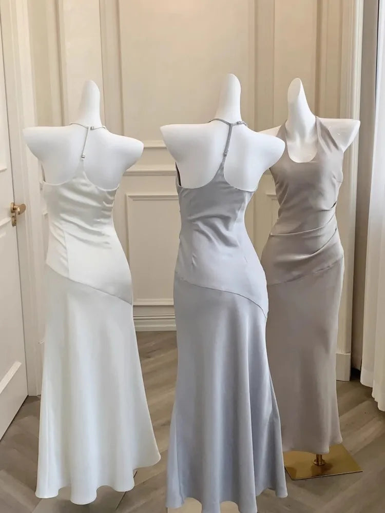 Slim Fit Long Dresses White Cambridge Blue Evening Dresses Spring Neckmounted Backless Mermaid Vestidos