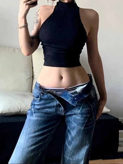 Korean Classical Jeans Straight Leg Simple Jeans Grunge Harajuku Blue Denim Pants Y2k Tide Aesthetic