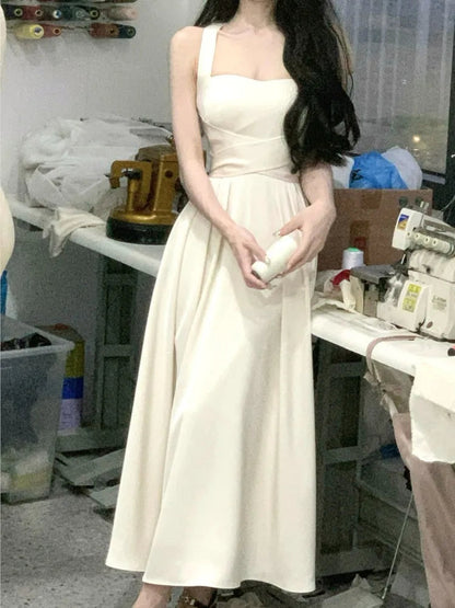 Sleeveless Midi Dresses for Slim Aline Wedding Evening Party Dress Prom Robe Vestidos Mujer