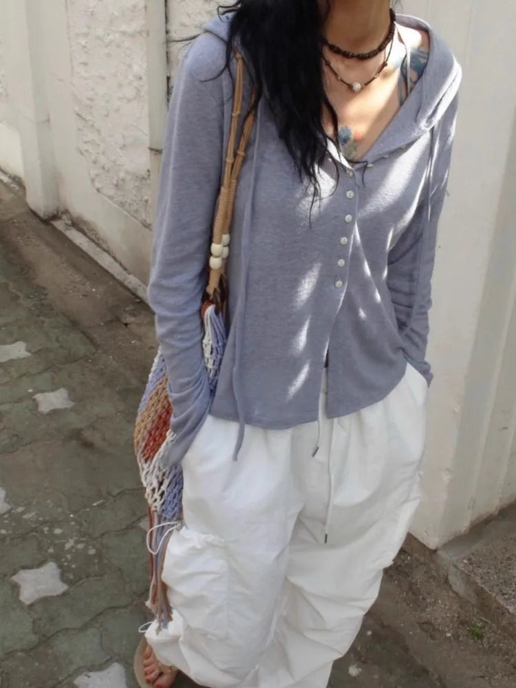 Simple Thin White Cardigan Tops Mujer Spring Autumn New Hoodie Sweaters for Long Sleeve Single Breasted Tshirts
