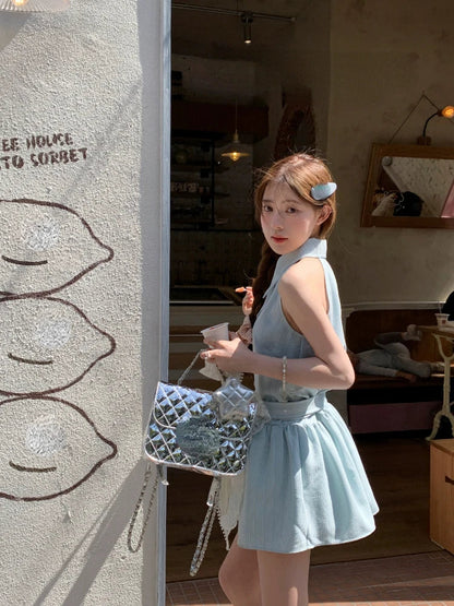 Korean Shirt Dress Sleeveless Office Lady Y2k Mini Dress Clothing Beach Even Party Summer