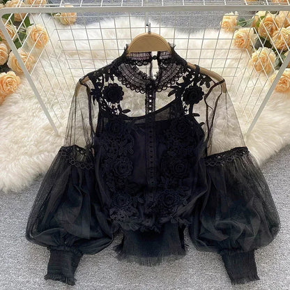 French Blouse Temperament Sweet Ruffles Loose Tops Spring Long Sleeve White Shirts