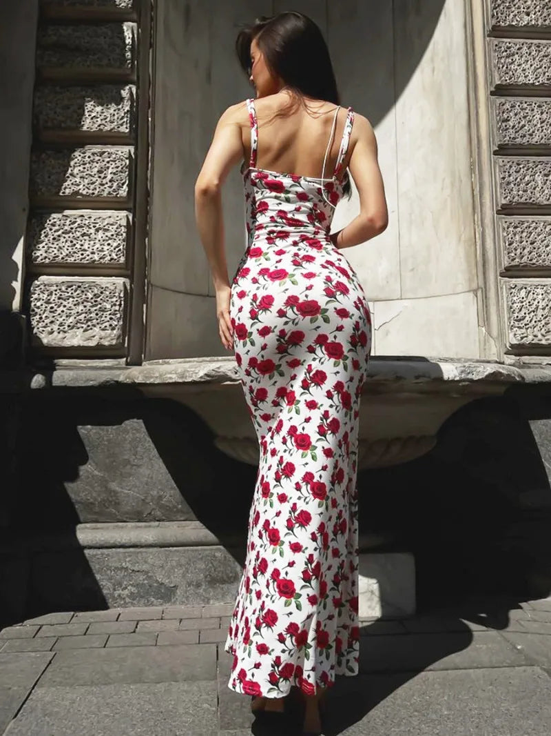 New Sleeveless Bodycon Dresses High Street Woman Clothes Spaghetti Strap Slim Vacation Party Long Dress