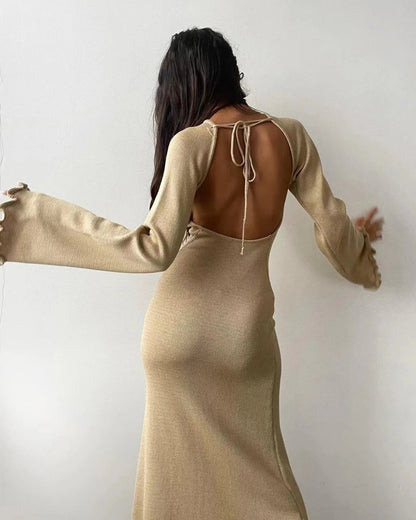 Ribbed Knit Ruffle Trim Long Dress Long Sleeve Bodycon Party Cocktail Dress Flare Summer Beach Cover Up