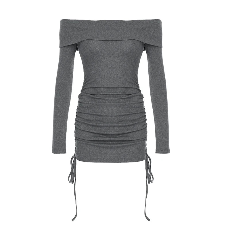 New Dresses Autumn Long Sleeves Laceup Slim Mini Dress Backless Lady Knitted Dress
