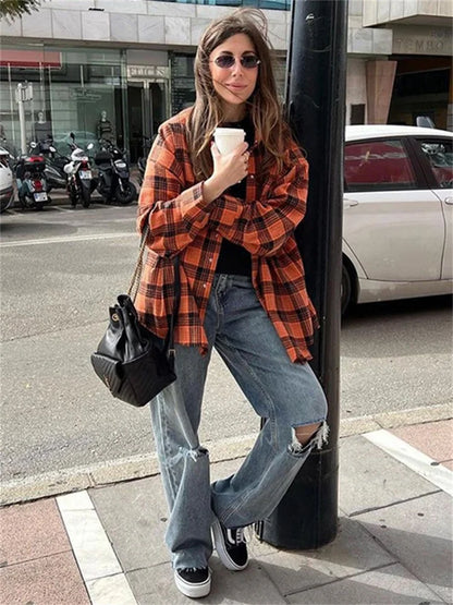 For Shirts Outwear Lapel Loose Patchwork Long Sleeve Striped Female Cardigan Coat