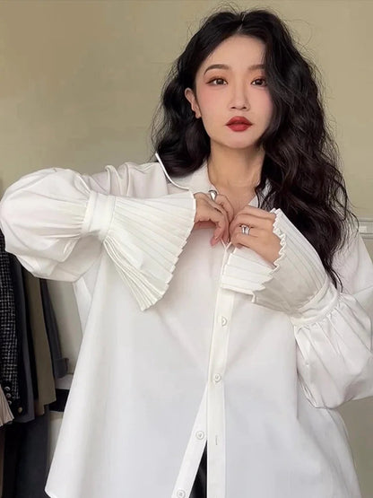 French Style Folds Shirts&blouses Tops Spring Autumn Blusas Mujer Camisas