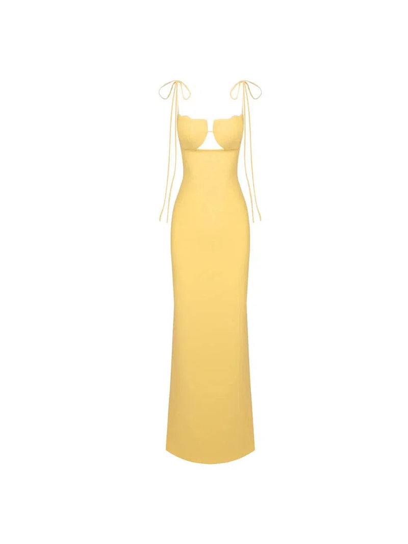 Tied Spaghetti Strap Cutout Flare Maxi Dress