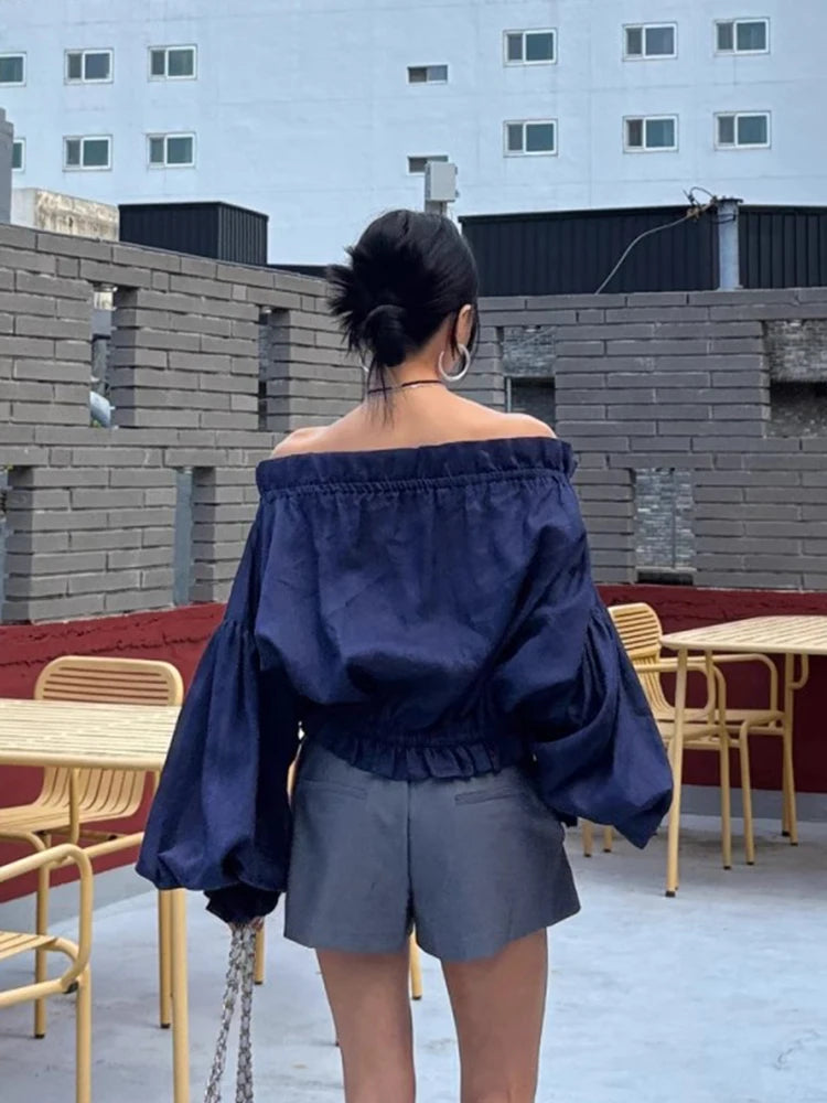 One Neck Wooden Ear Long Sleeved Sunscreen Shirt Spring Summer New Style Loose Thin Color Blouse Top