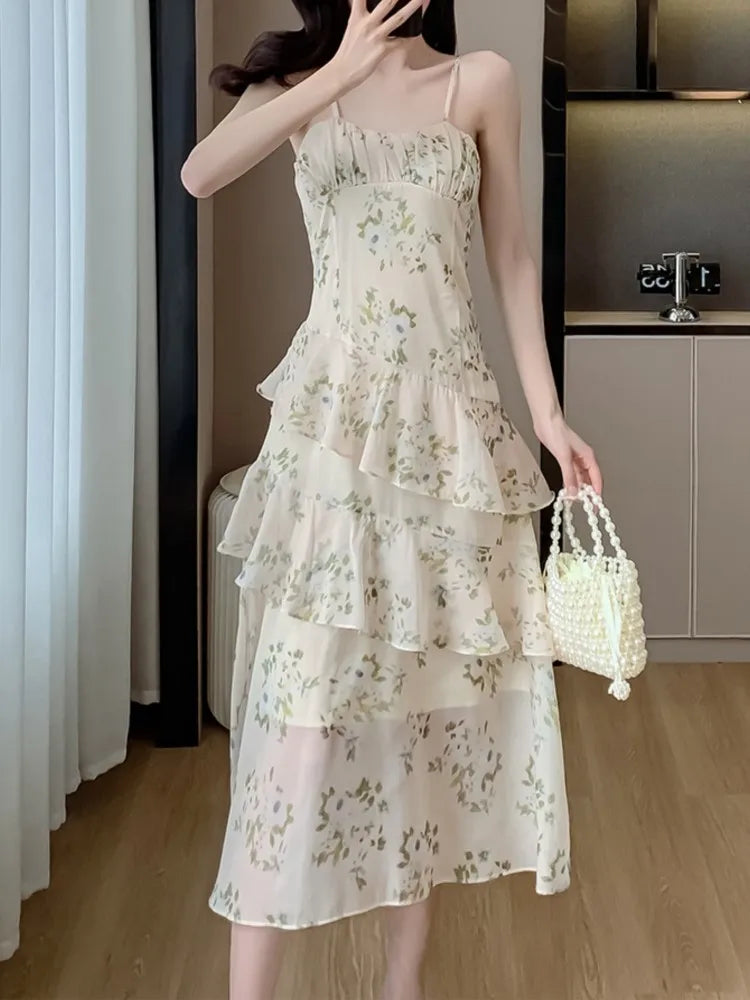 And New Summer Dress Spaghetti Strap Aline Print Midi Dresses Female Clothes Vestidos