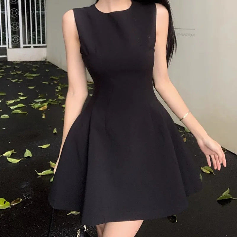 Line Mini Dresses Sleeveless Spring Summer Sweet Simple Vestidos Mujer Korean Fashions Retro Dress