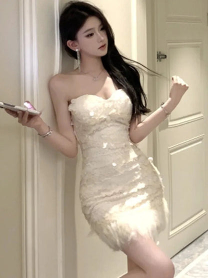 Strapless Dresses Off Shoulder Bodycon Princess Evening Party Mini Dress Female Vestidos Mujer