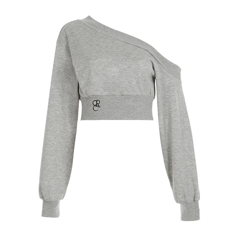 ��s Top Tees Long Sleeve Simple Skew Collar One-shoulder Comfortable Blouses Causal