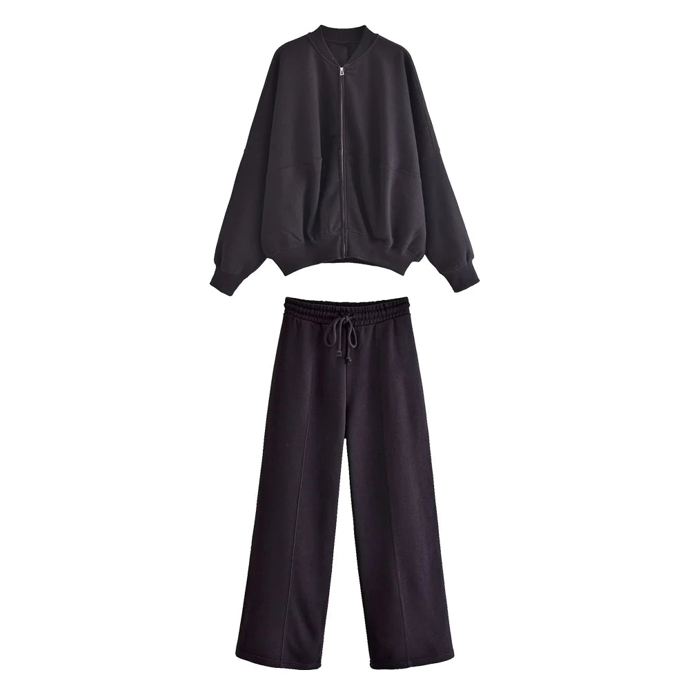 Lace Up Pant Sets Loose V Neck Cardigan Woman Autumn Winter Sports Pants 2 Piece Sets Outfits