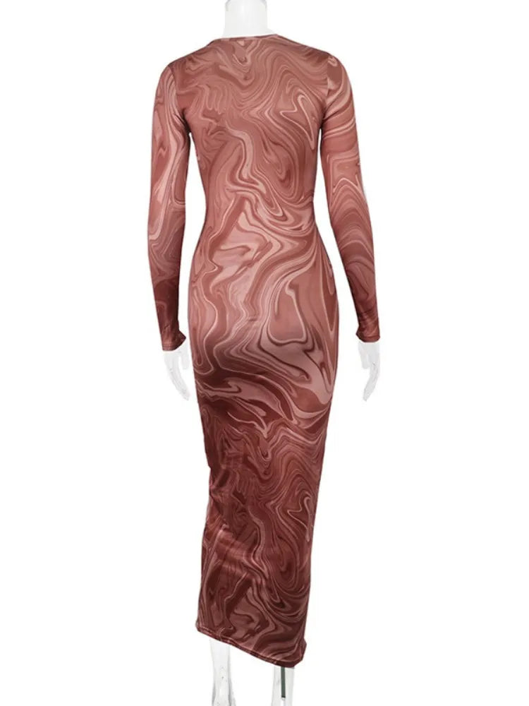 Bodycon Long Dresses for One Piece Club Outfit Evening Party Clothes O-neck Mid Calf Vestidoes De Mujer