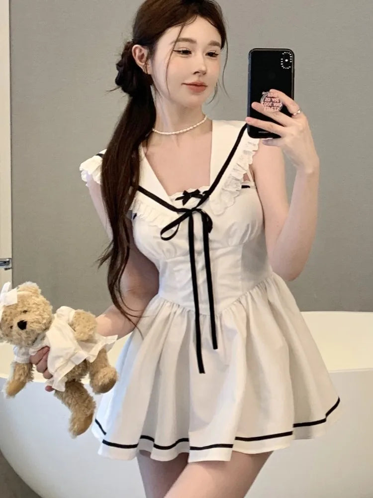 Summer Preppy Spaghetti Strap Mini Dresses for With Shawl 2000s Party Dress One-piece Y2k Korean Vestidos Mujer