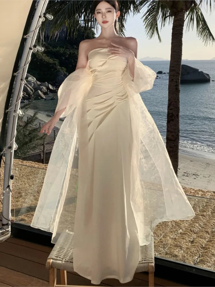 Wedding Long Dresses for Strapless Bodycon Mermaid Evening Party Dress Slim Prom Robe Korean Vestido Mujer