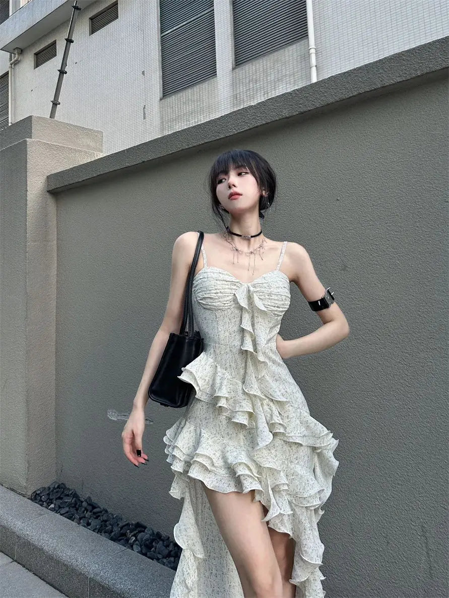 Midi Dress Sleeveless Backless Patchwork Ruffle Slim Camiosle Dresses Club Party Vestidos Spring Summer