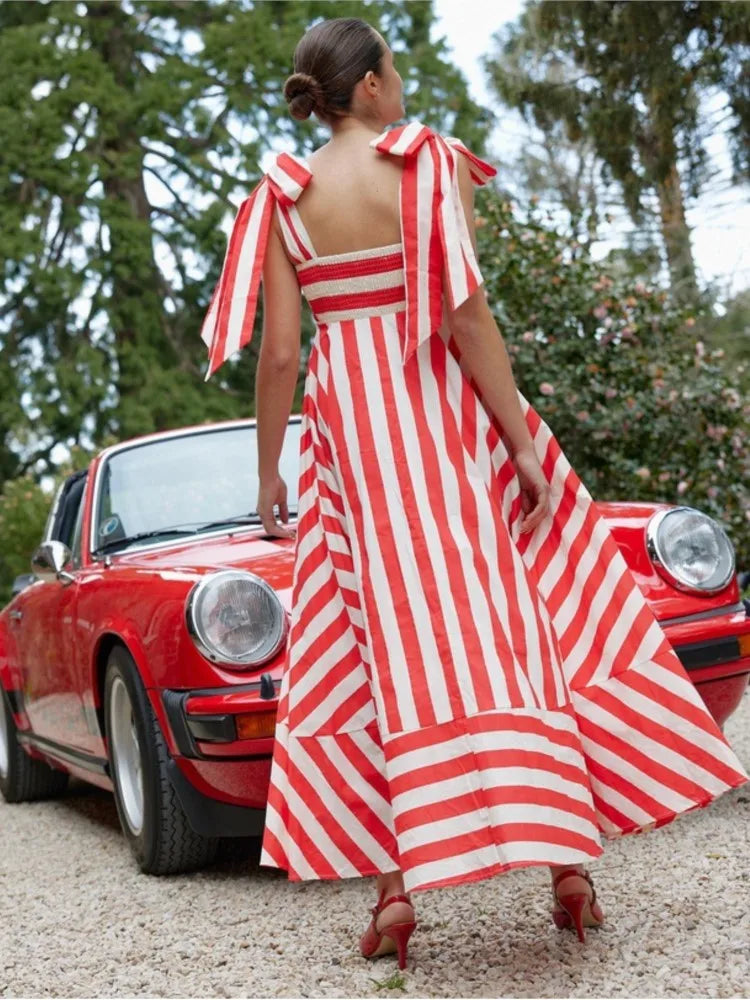 Striped Knotted Strap Maxi Dress